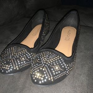 ALDO Metallic Studded Black Flats